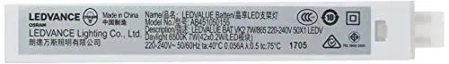 Ledvance 7W LED 2FT Batten Light – Daylight; white end cap with label showing Ledvance/OSRAM logos and specs.