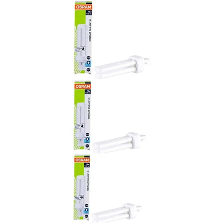 Osram Dulux‑D 18W G24d‑2 CFL lamp, 1200 lm, shown as three white tubes with bases in packaging UAE