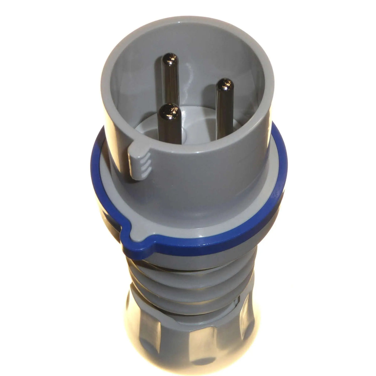Gewiss GW60015H straight plug; gray body with blue ring, IP44/IP54, 3 pins visible (2P+E), 230V 32A UAE