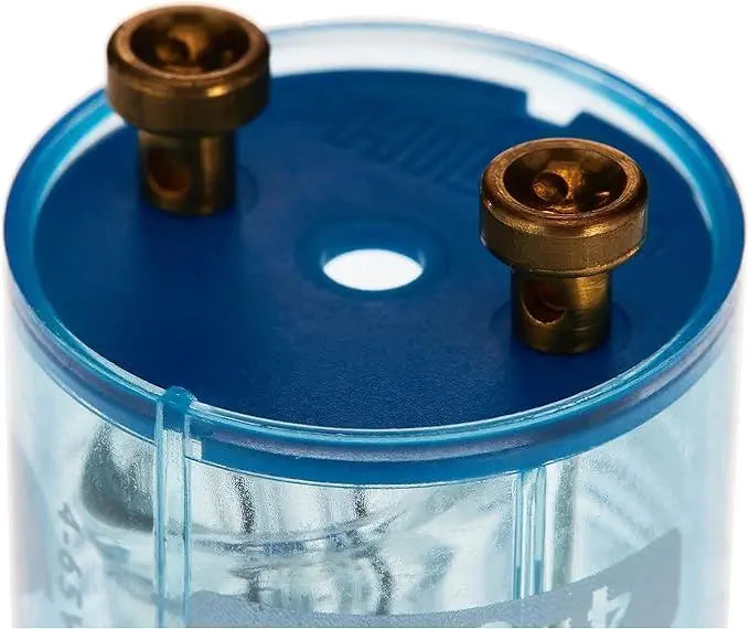Deluxe Electricals Philips Starter S10 4-65W Sin 220-240V, blue circular starter with two brass terminals on top. UAE