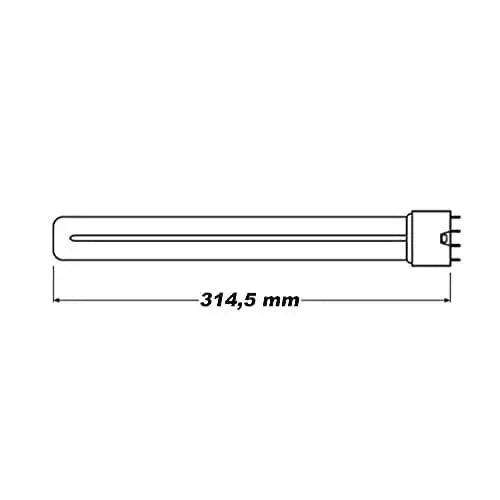 Osram Dulux-L 24W 2G11 4-pin CFL lamp, side view, 314.5 mm long.