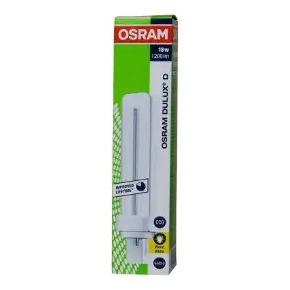 Osram Dulux-D 18W 2Pin CFL lamp in packaging; 1200 lm, G24d-2, white tube visible UAE