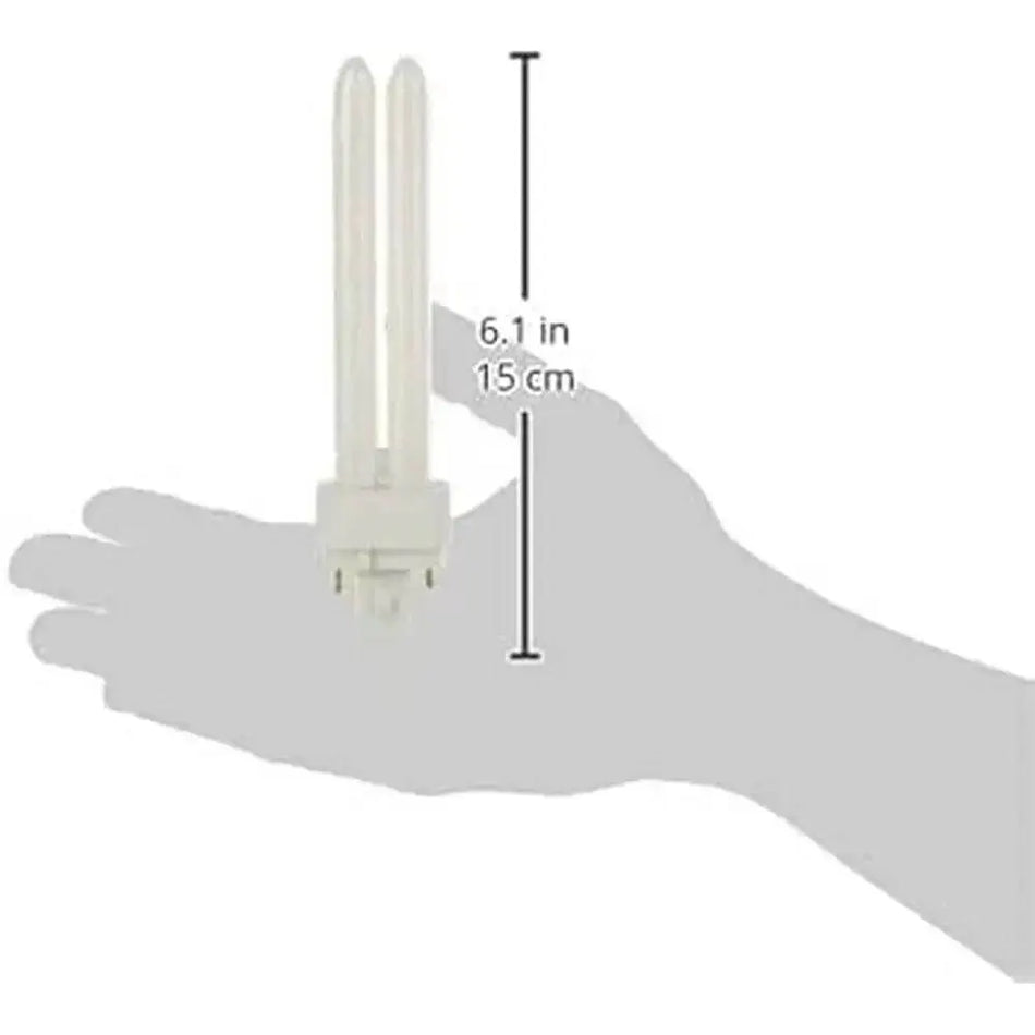 Osram Dulux-D 2-pin CFL lamp, G24d-2, dual-tube design held in a hand, about 15 cm long. UAE