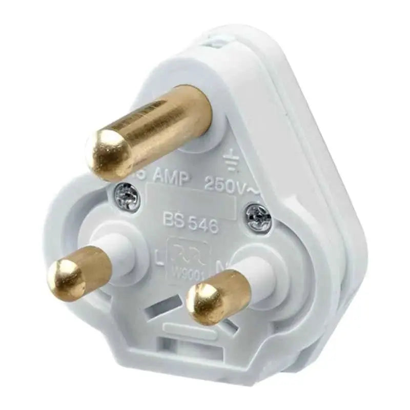 RR 15A white three round pin plug top with 250V BS 546 markings