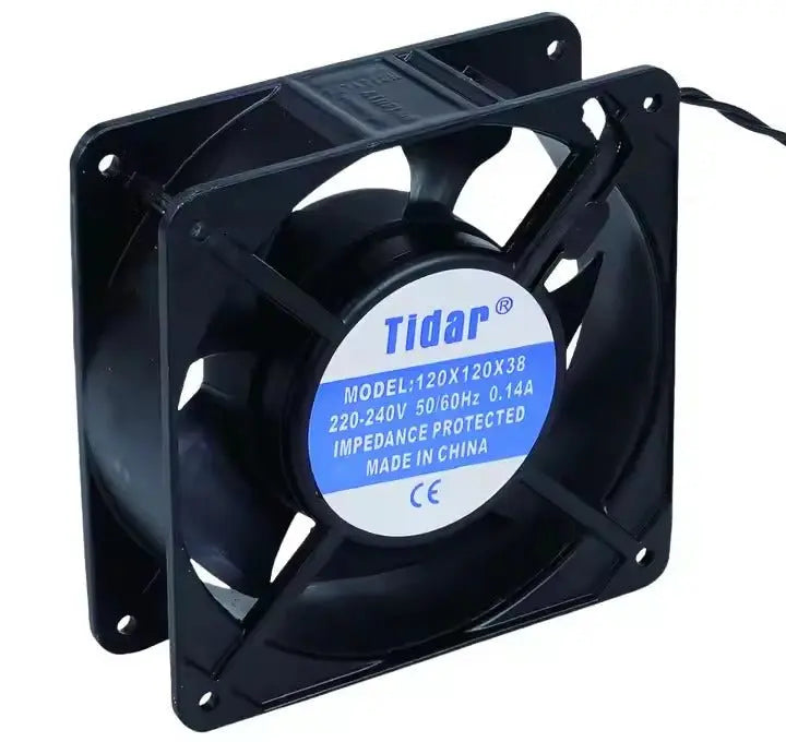 Tidar 120x120x38 AC axial cooling fan close-up label